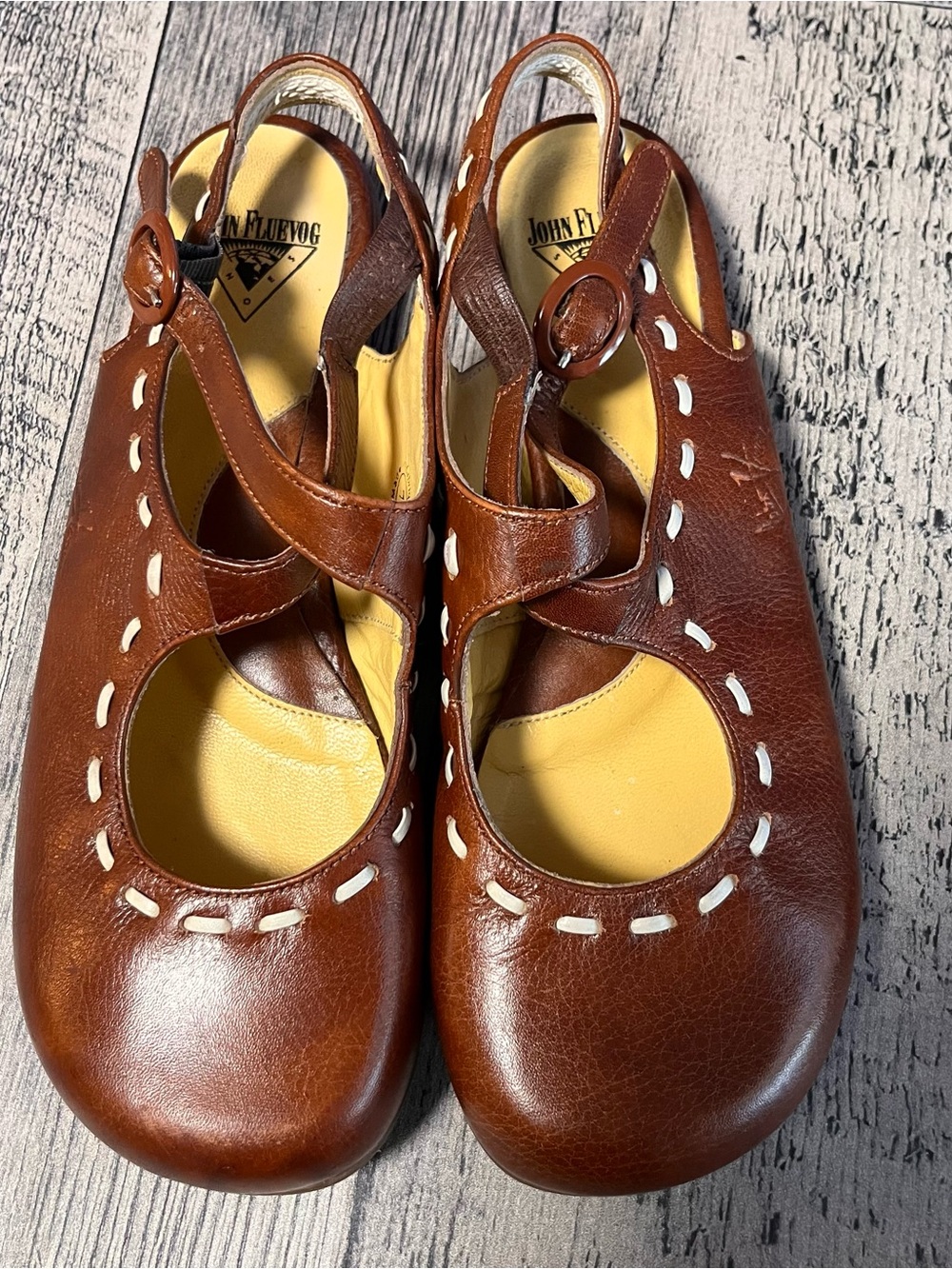John Fluevog Mary Jane brown leather flats